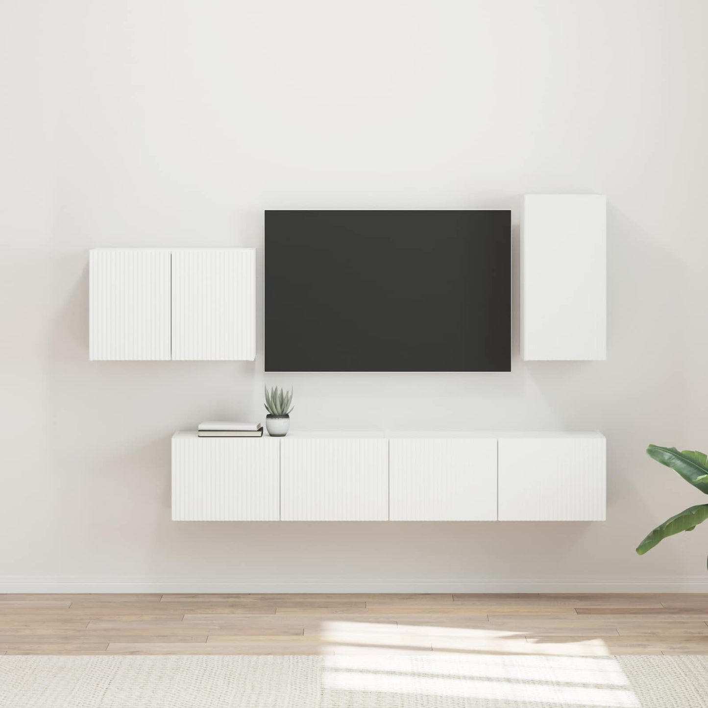 Tv vægskab sæt 4 stk. Hvid Konstrueret træ