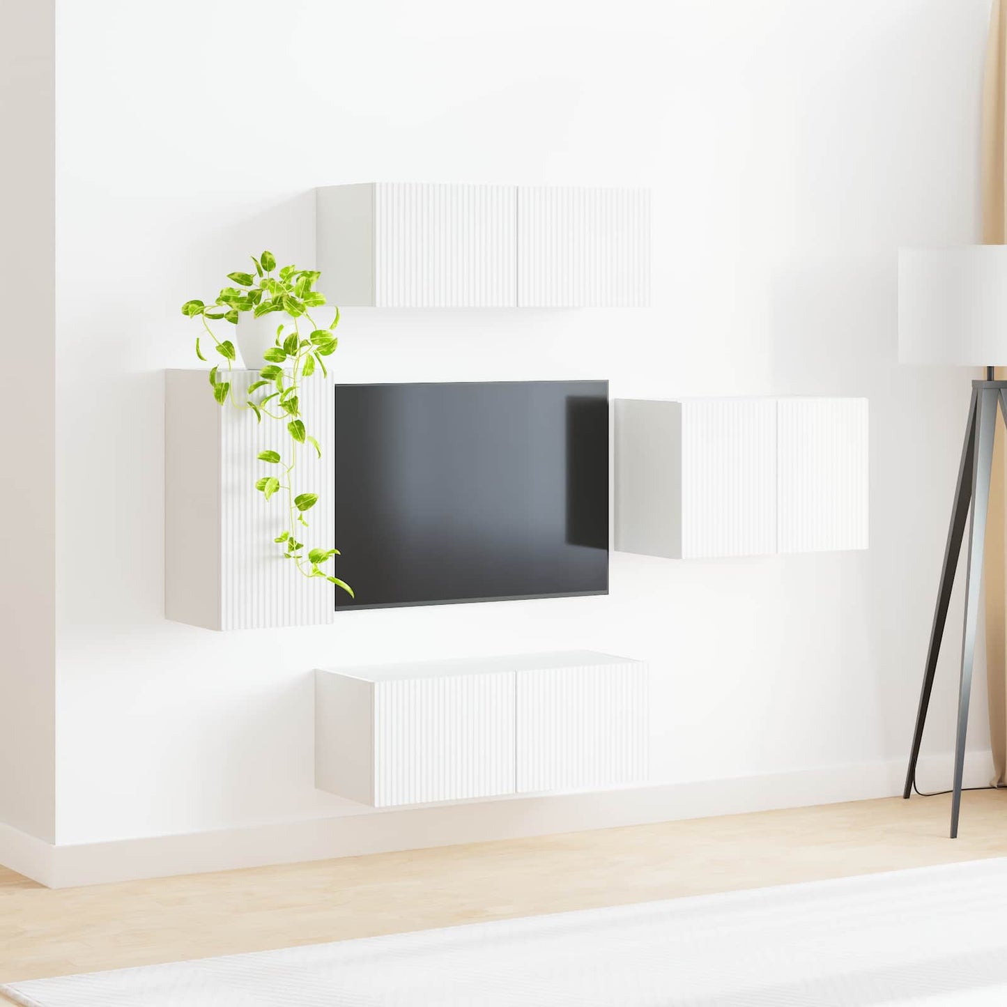 Tv vægskab sæt 4 stk. Hvid Konstrueret træ