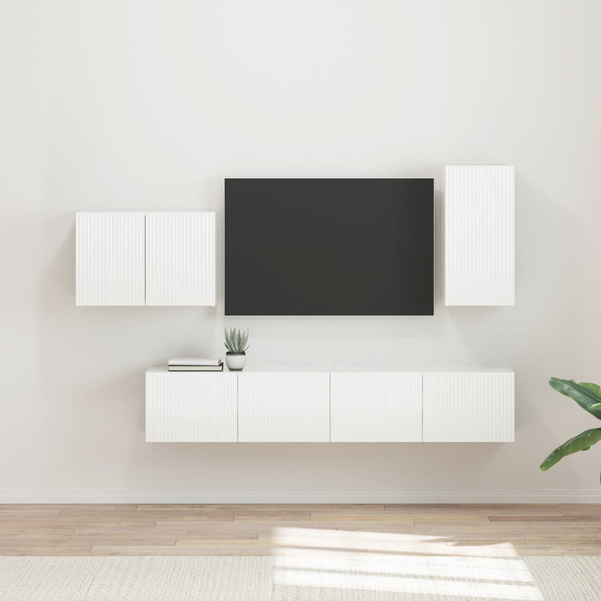 Tv vægskab sæt 4 stk. Høj gloss hvid Konstrueret træ