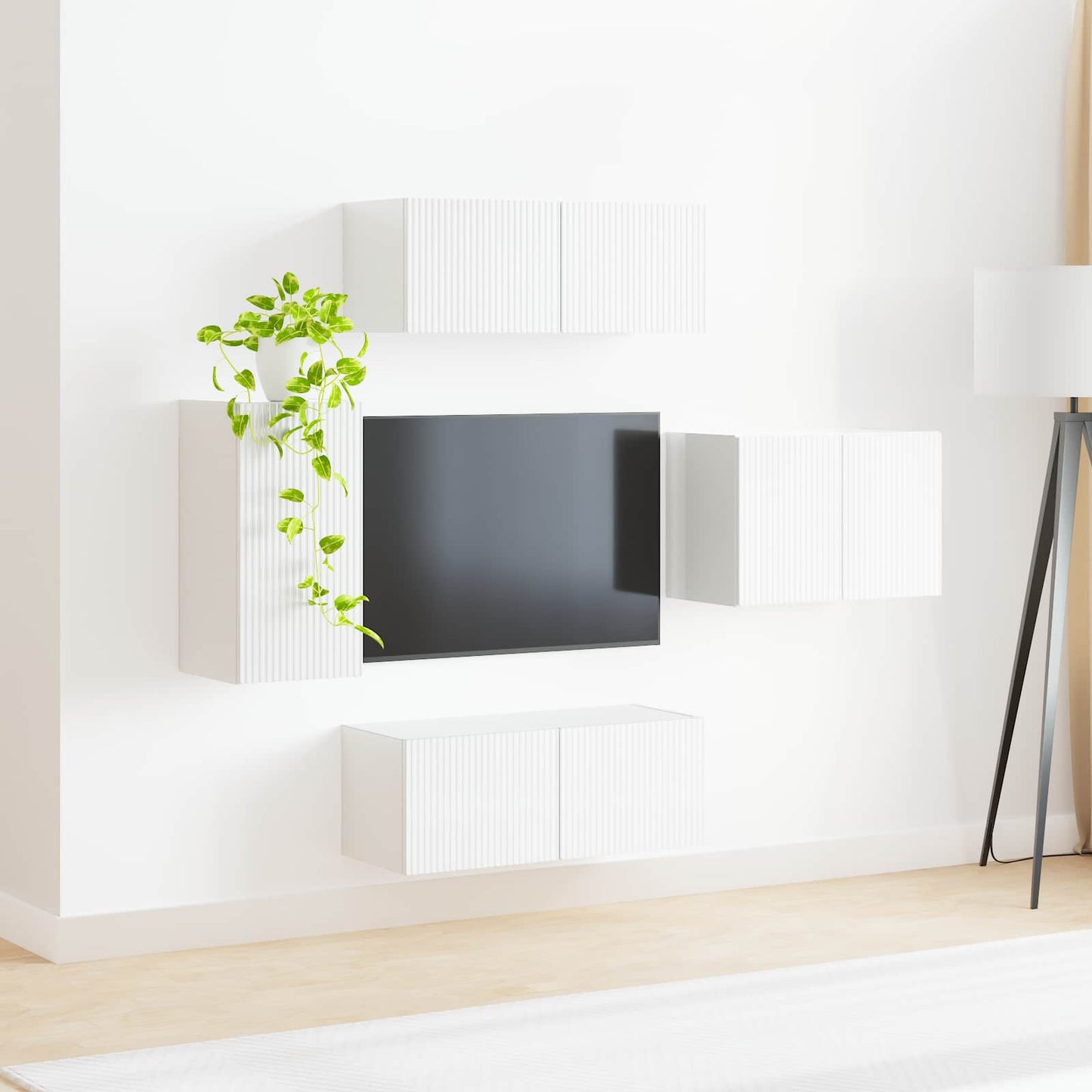Tv vægskab sæt 4 stk. Høj gloss hvid Konstrueret træ