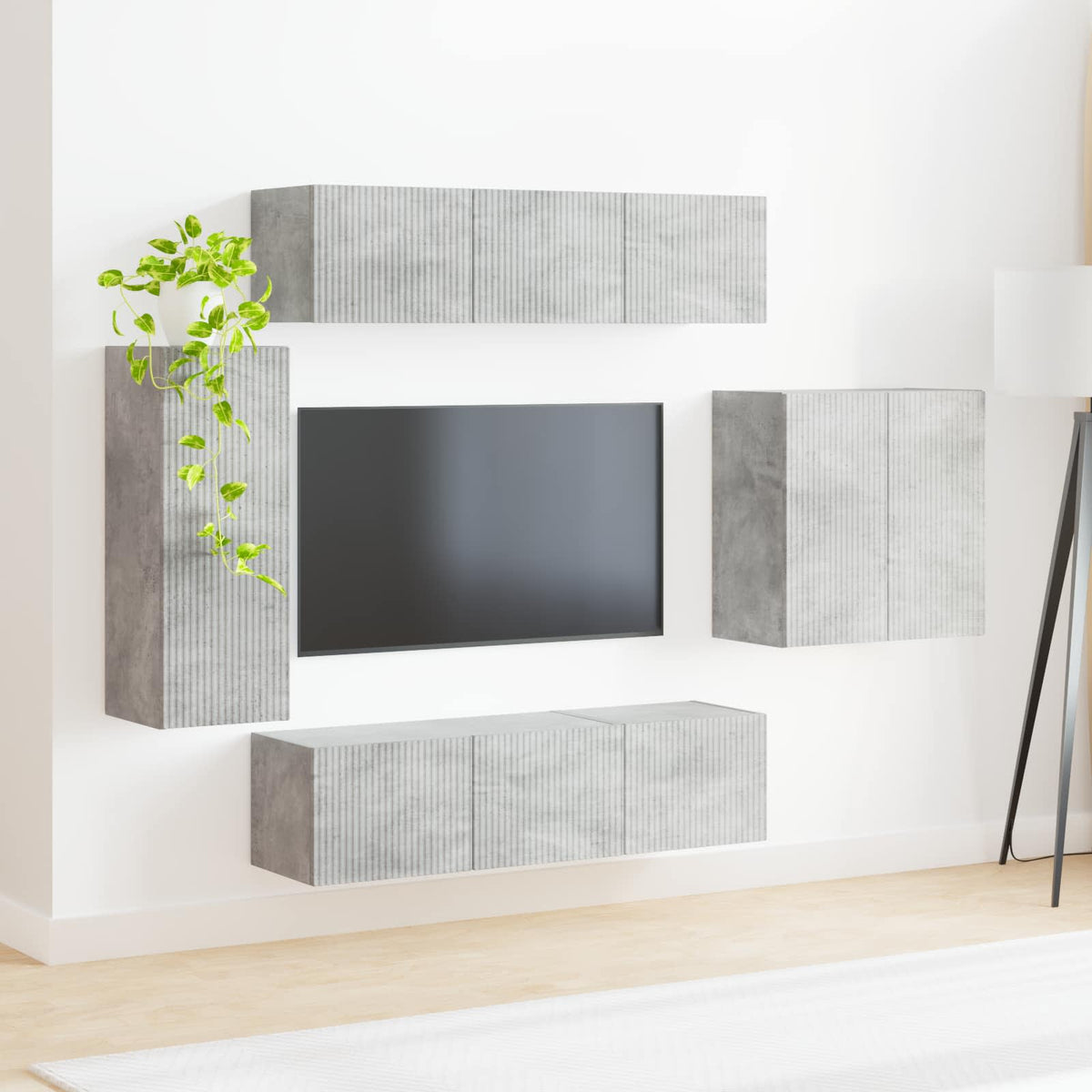 Tv vægskab sæt 6 stk. Beton Grå