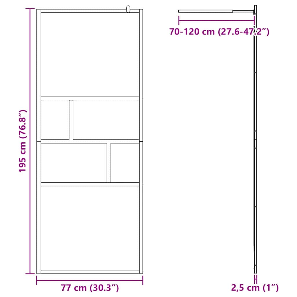 Walk-in brusevæg Sort 80 x 195 x 0,5 cm Glas og Aluminium