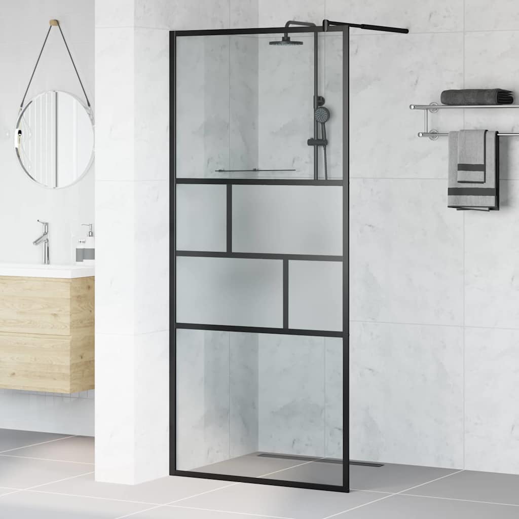 Walk-in brusevæg Sort 90 x 195 x 0,5 cm Glas og Aluminium