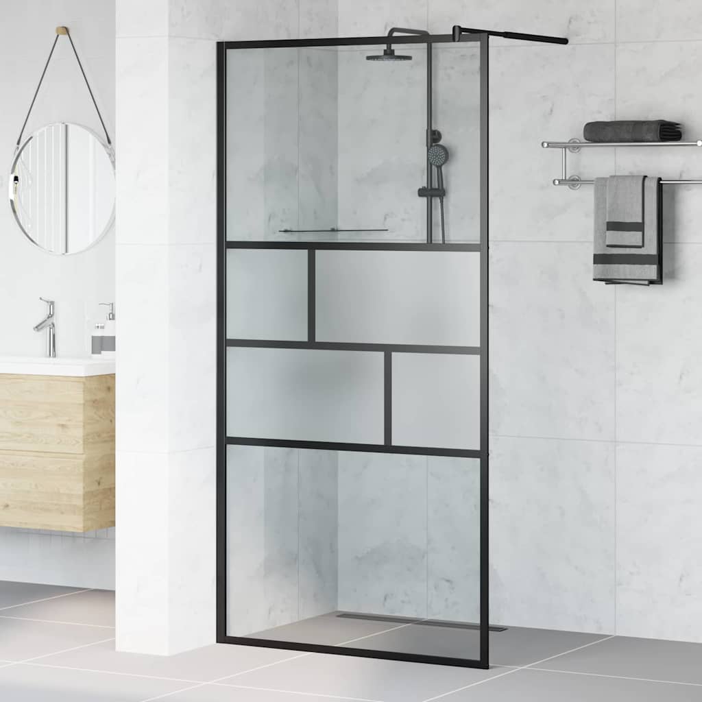 Walk-in brusevæg Sort 100 x 195 x 0,5 cm Glas og Aluminium