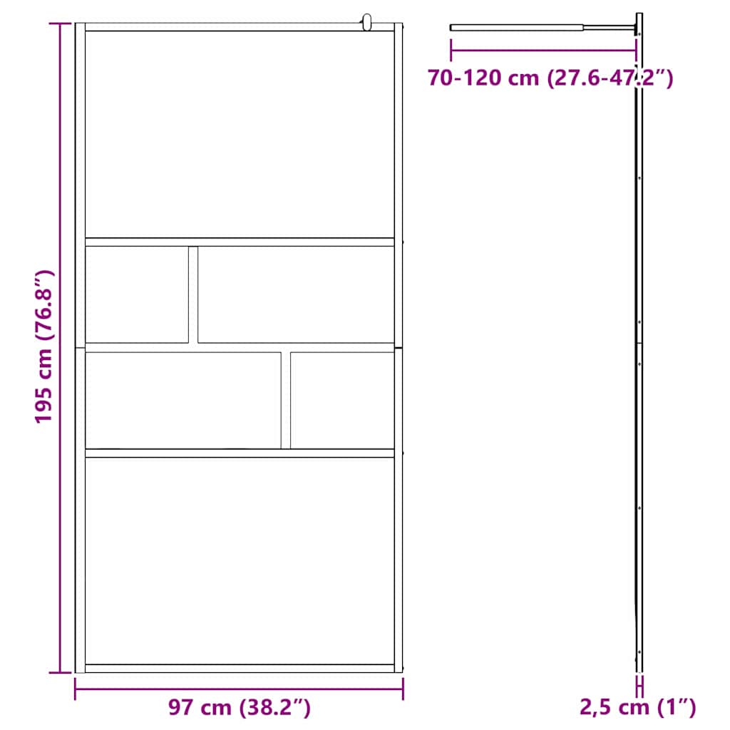 Walk-in brusevæg Sort 100 x 195 x 0,5 cm Glas og Aluminium