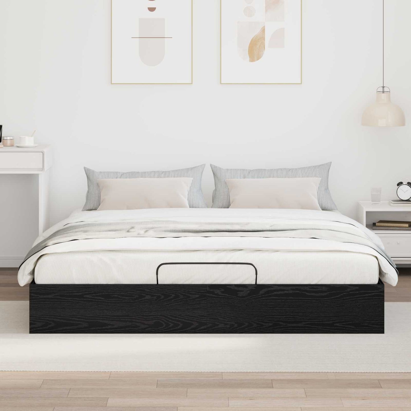 Ottoman Sengestel Sort Eg 160 x 200 cm Konstrueret træ