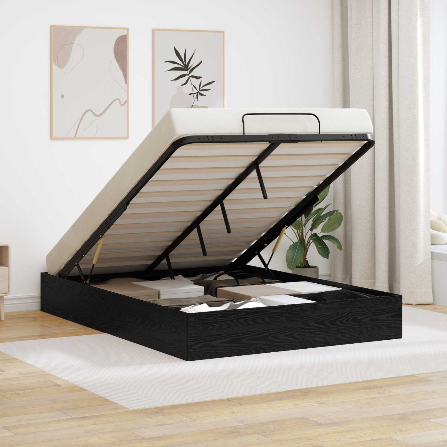 Ottoman Sengestel Sort eg 120 x 200 cm Konstrueret træ