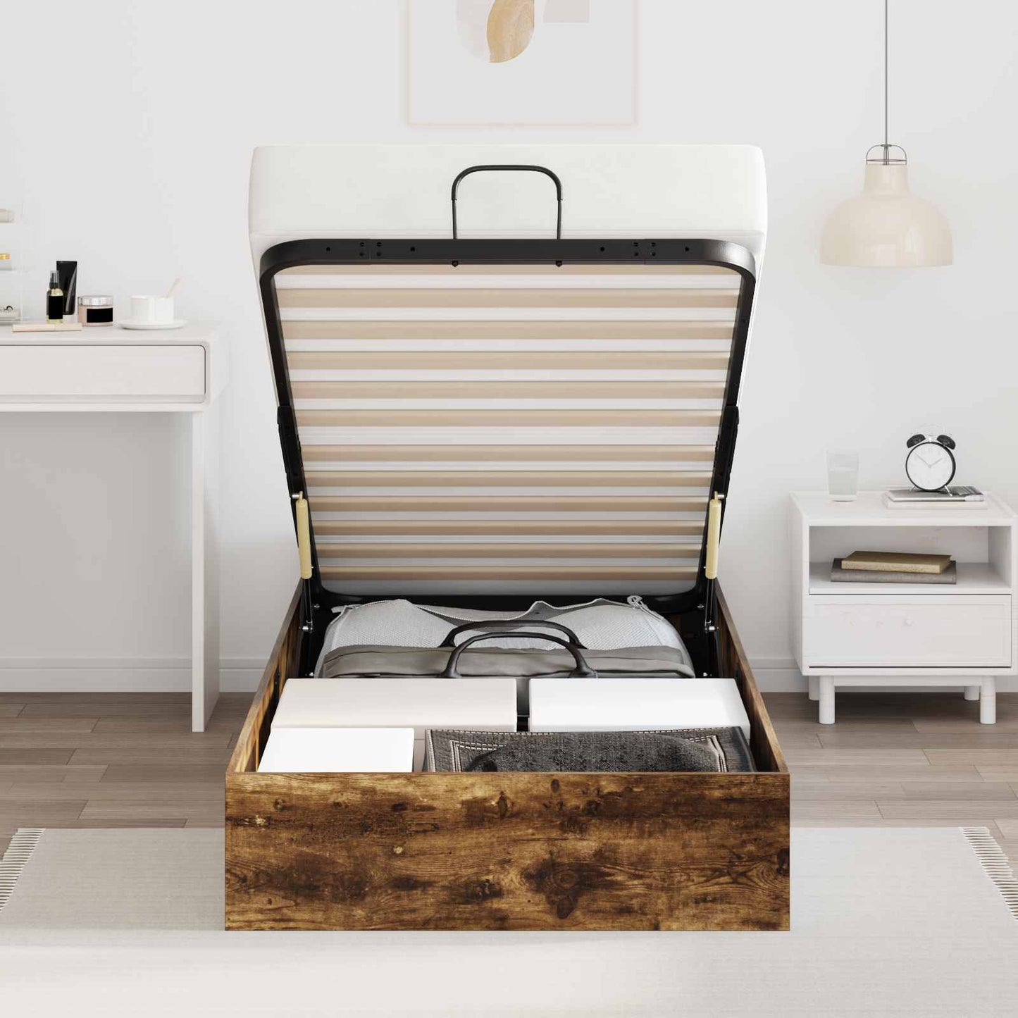 Ottoman Sengestel Røget Eg 90 x 190 cm Konstrueret træ