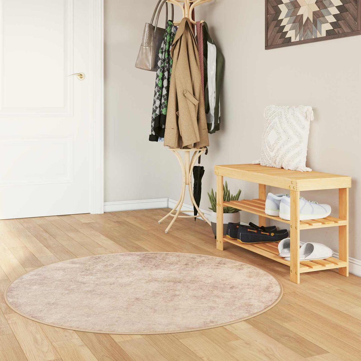 Tæppe Runner MARSA Beige 120 x 120 cm Polyester og PVC