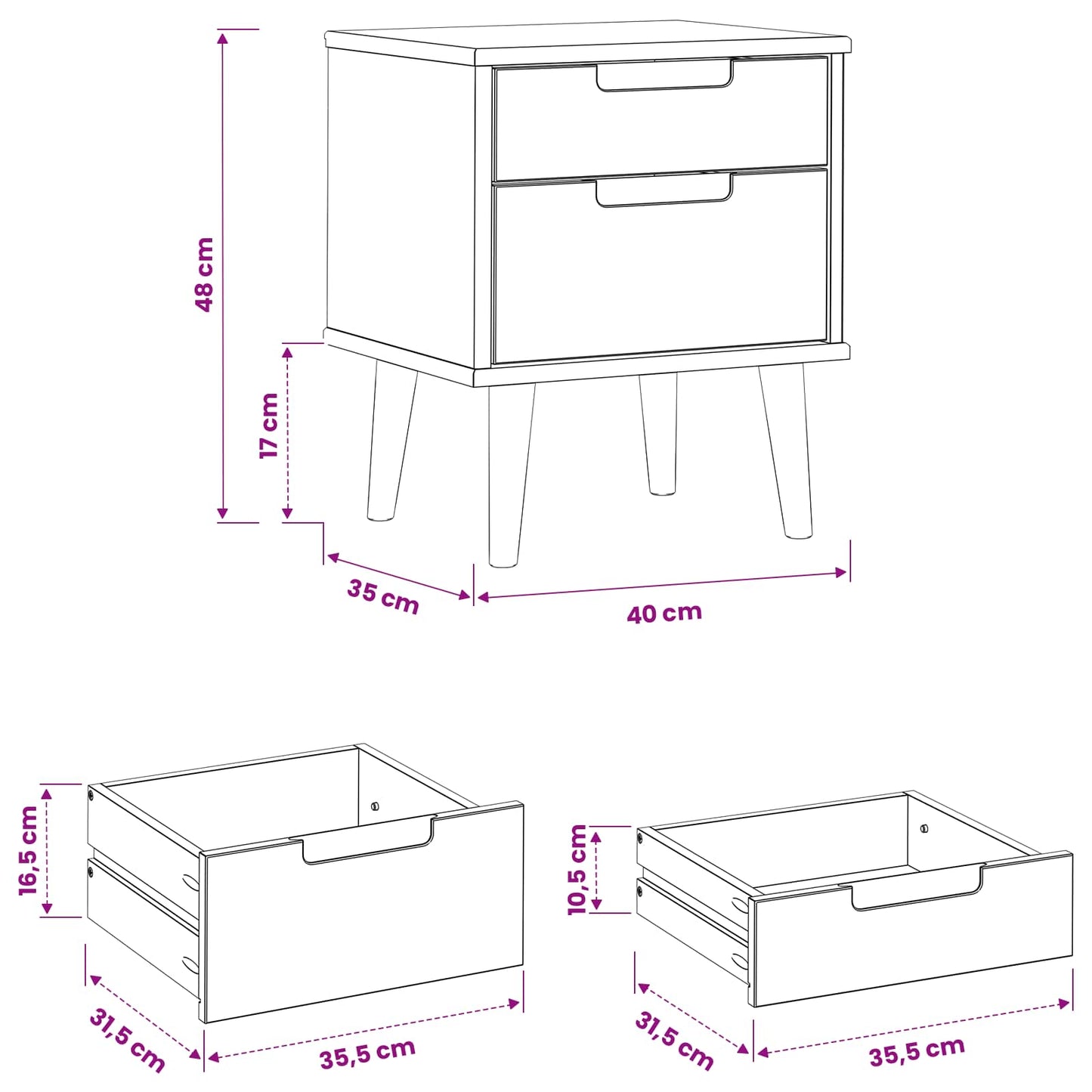 Natskab MOLDE Sort 40 x 35 x 48 cm Massivt fyrretræ