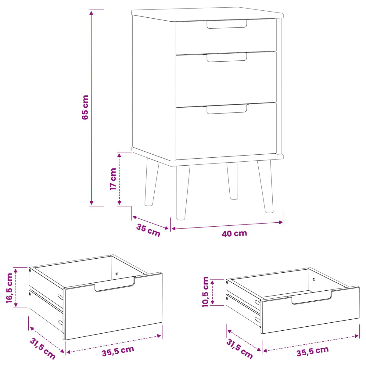 Natskab MOLDE Sort 40 x 35 x 65 cm Massivt fyrretræ