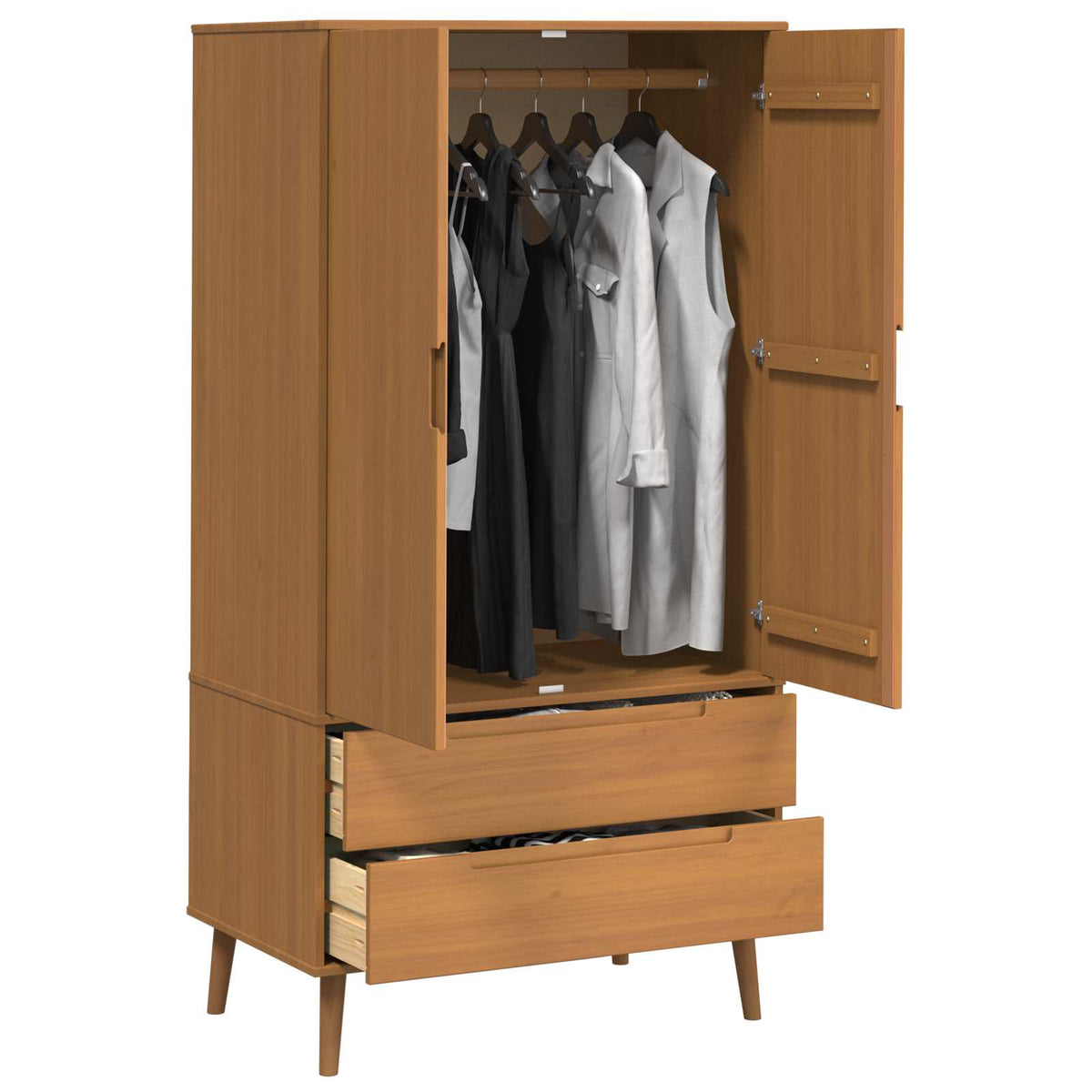Garderobeskab MOLDE Karamel 90 x 55 x 175 cm Massivt fyrretræ