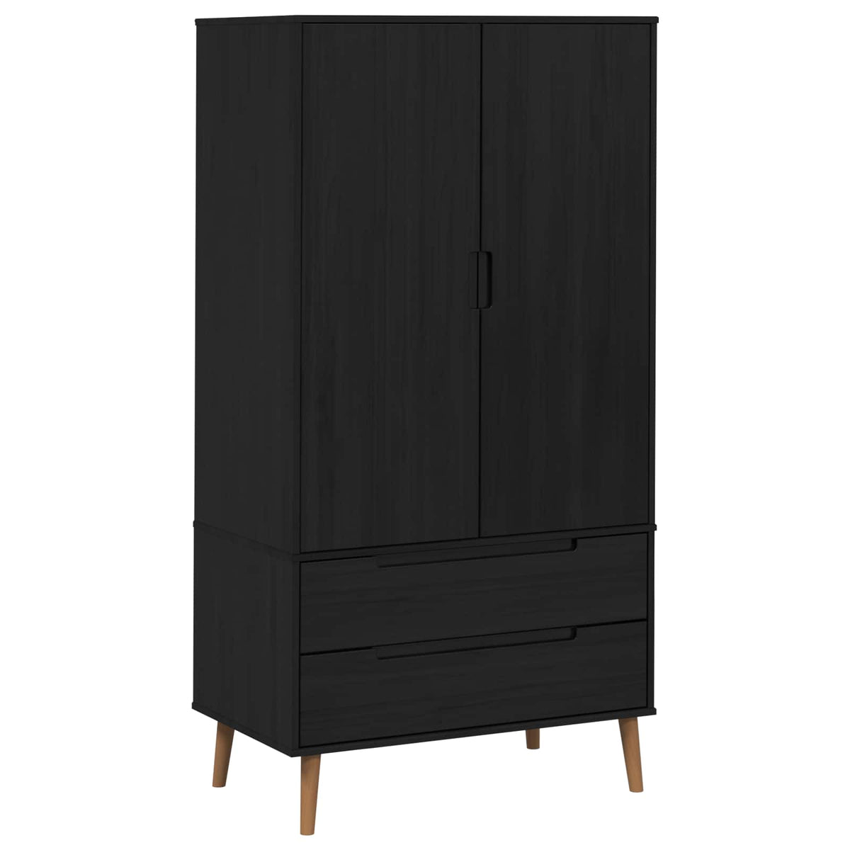 Garderobeskab MOLDE Sort 90 x 55 x 175 cm Massivt fyrretræ