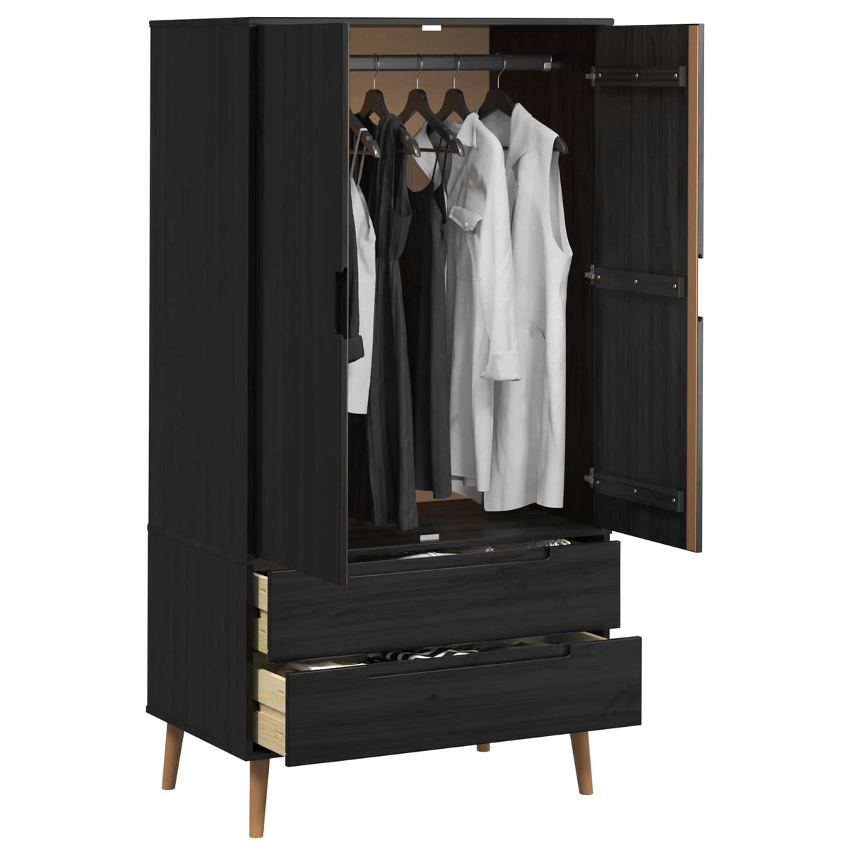 Garderobeskab MOLDE Sort 90 x 55 x 175 cm Massivt fyrretræ