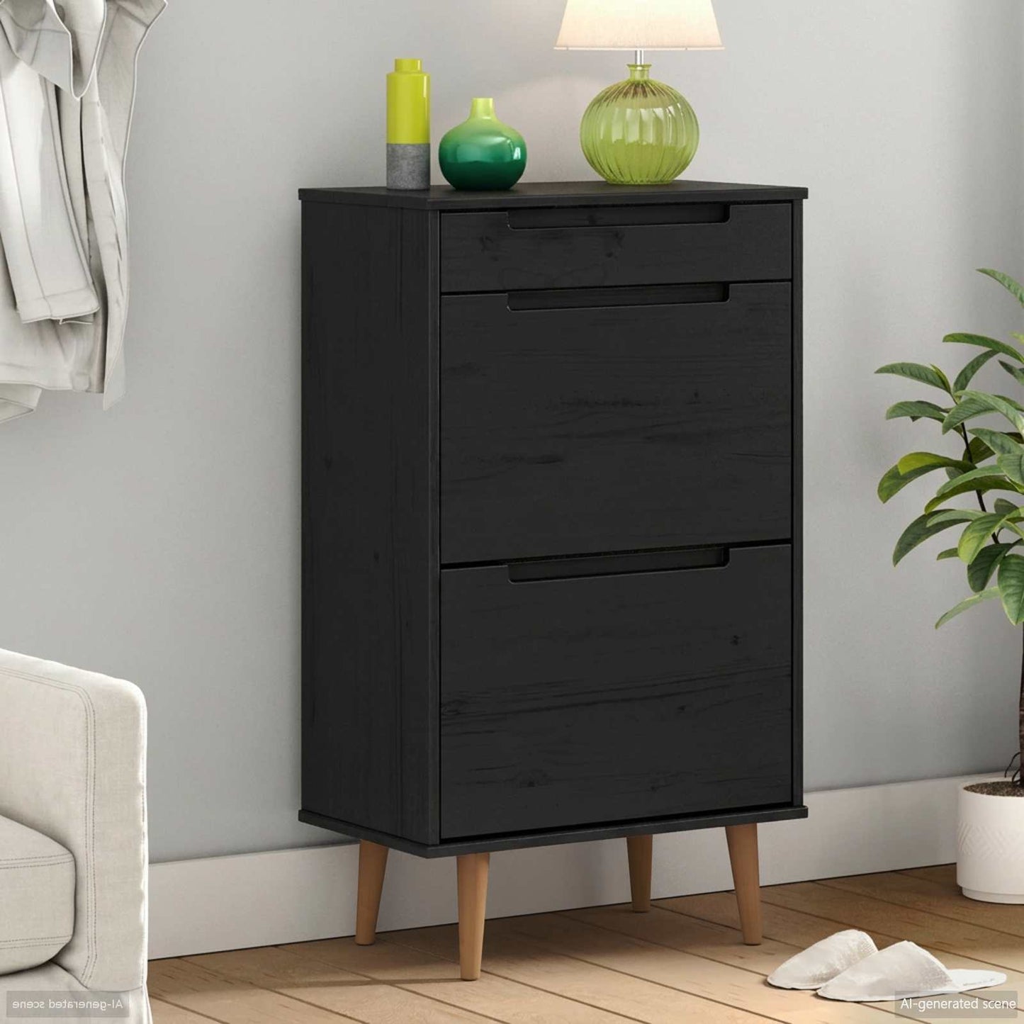 Sko skab MOLDE 59,5 x 35 x 103 cm Massivt fyrretræ Sort
