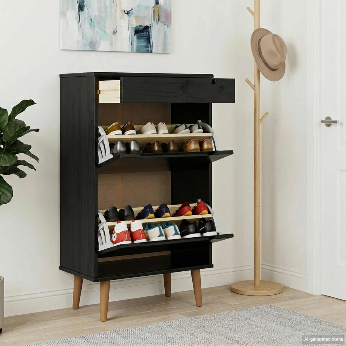 Sko skab MOLDE 59,5 x 35 x 103 cm Massivt fyrretræ Sort