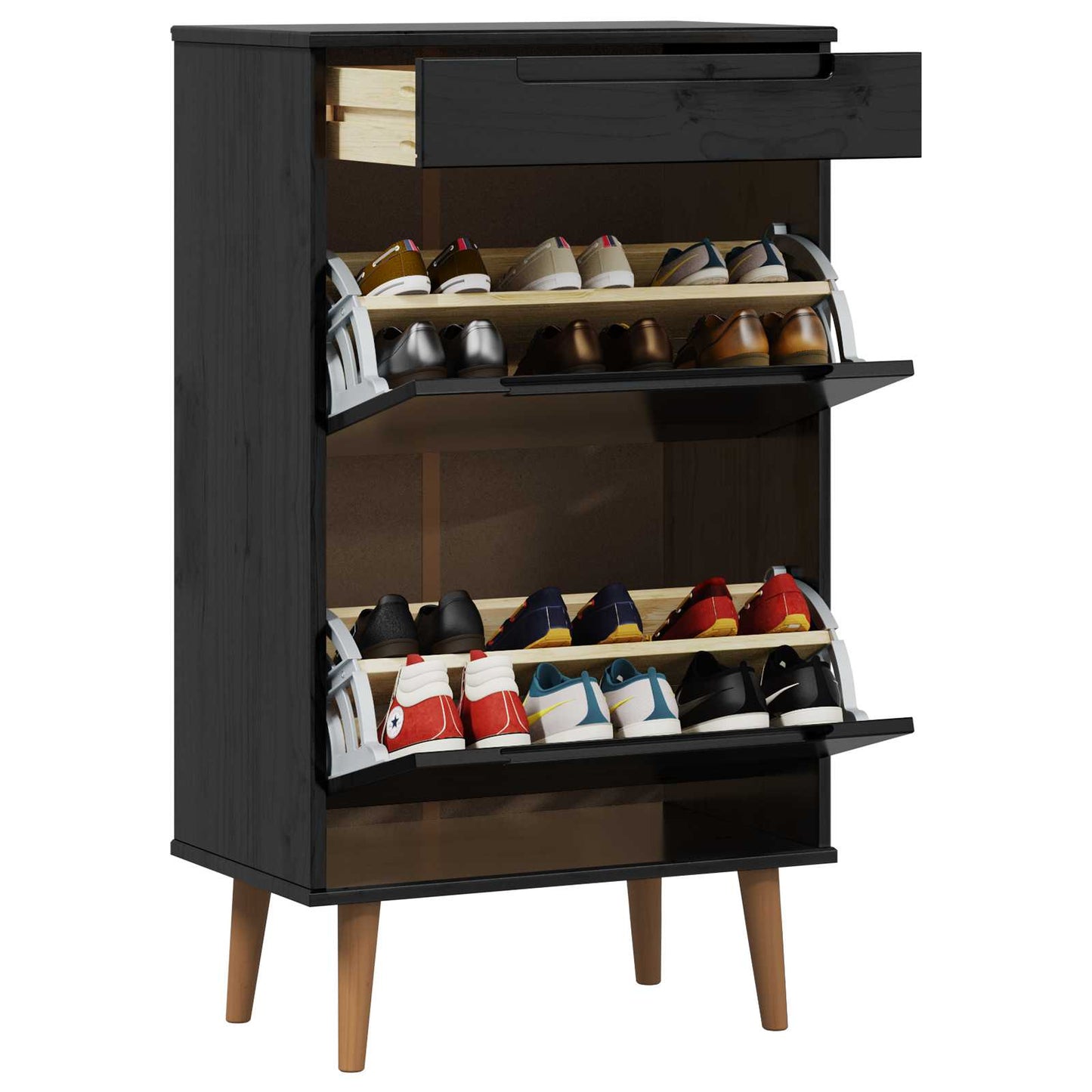Sko skab MOLDE 59,5 x 35 x 103 cm Massivt fyrretræ Sort