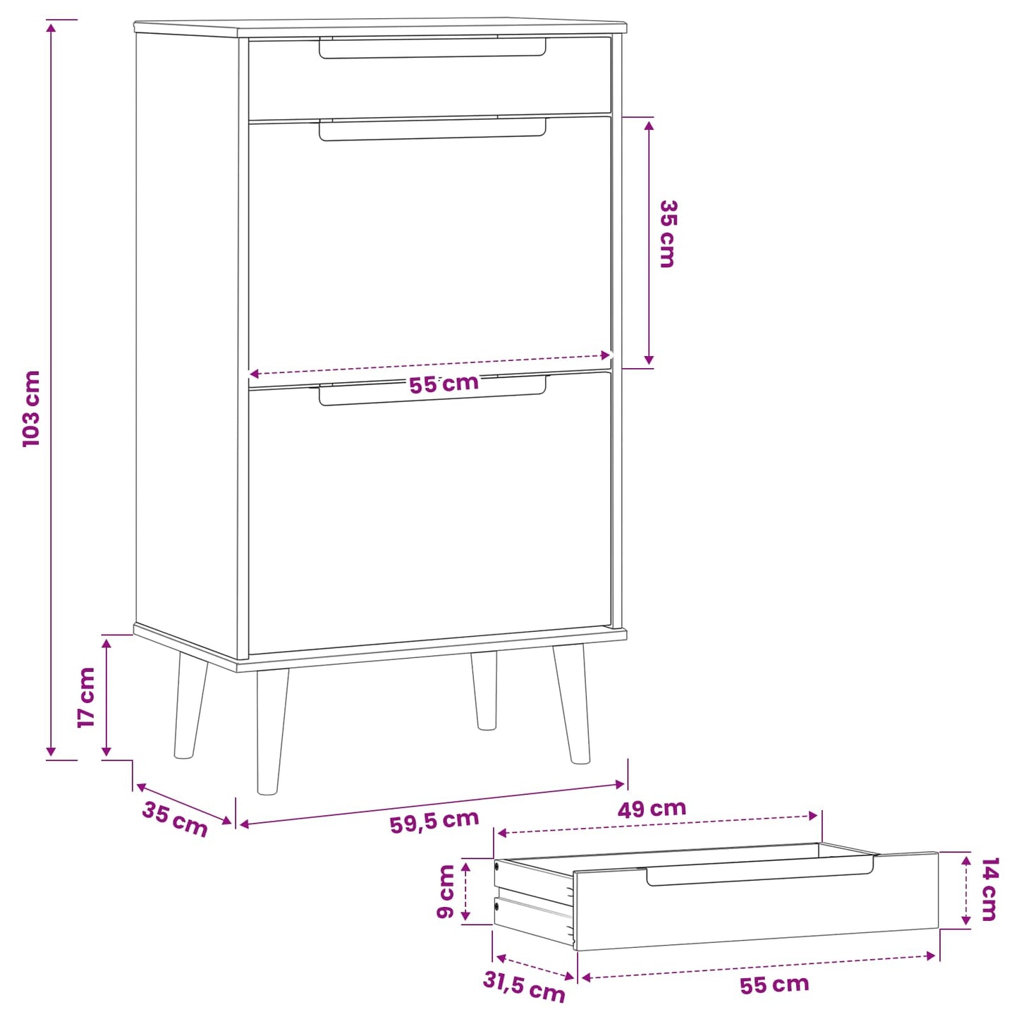 Sko skab MOLDE 59,5 x 35 x 103 cm Massivt fyrretræ Sort