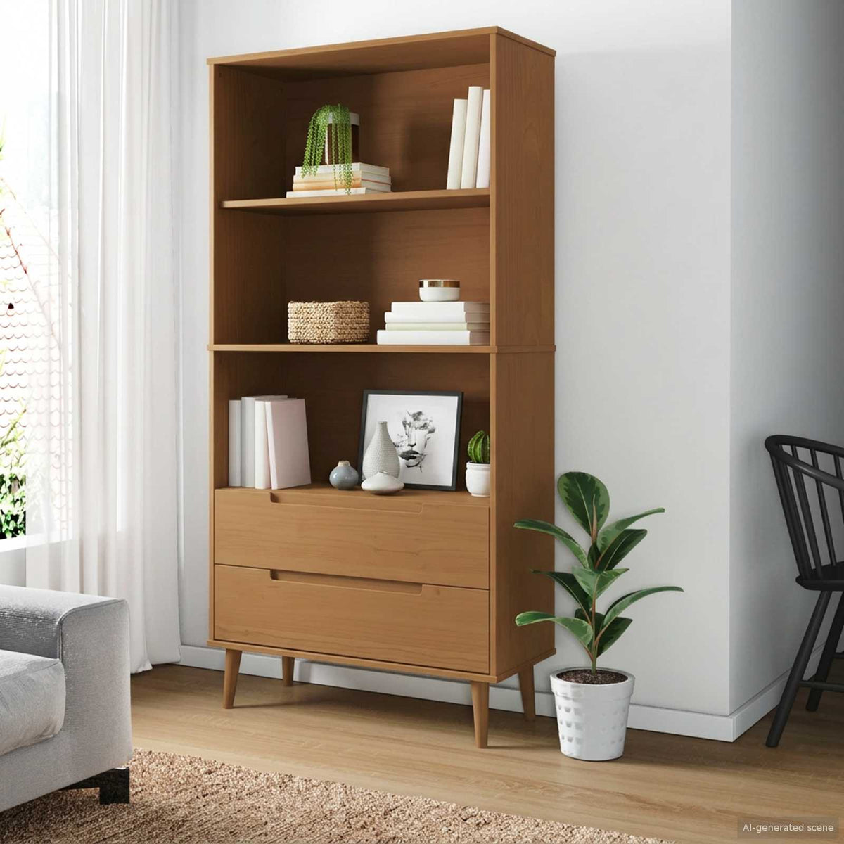 Bogreol MOLDE 85 x 35 x 170,5 cm Massivt fyrretræ Karamel