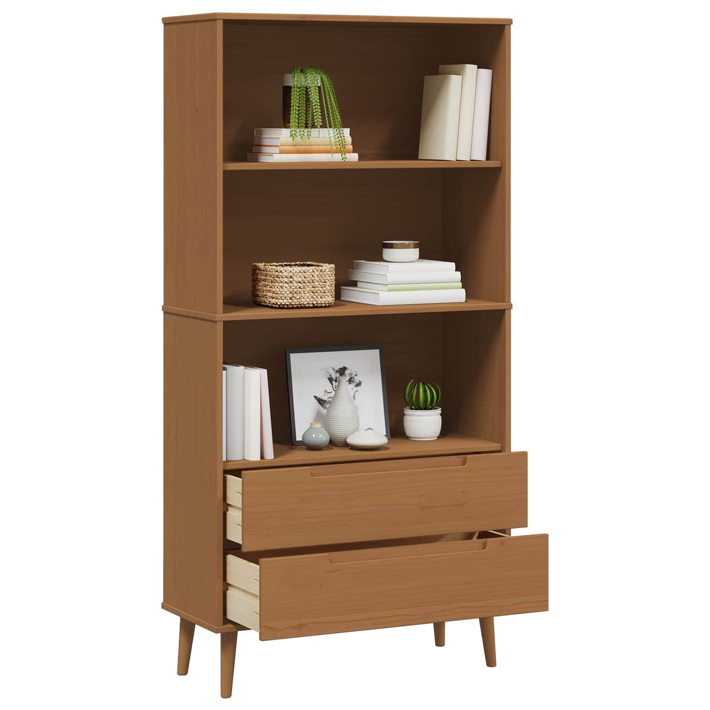 Bogreol MOLDE 85 x 35 x 170,5 cm Massivt fyrretræ Karamel