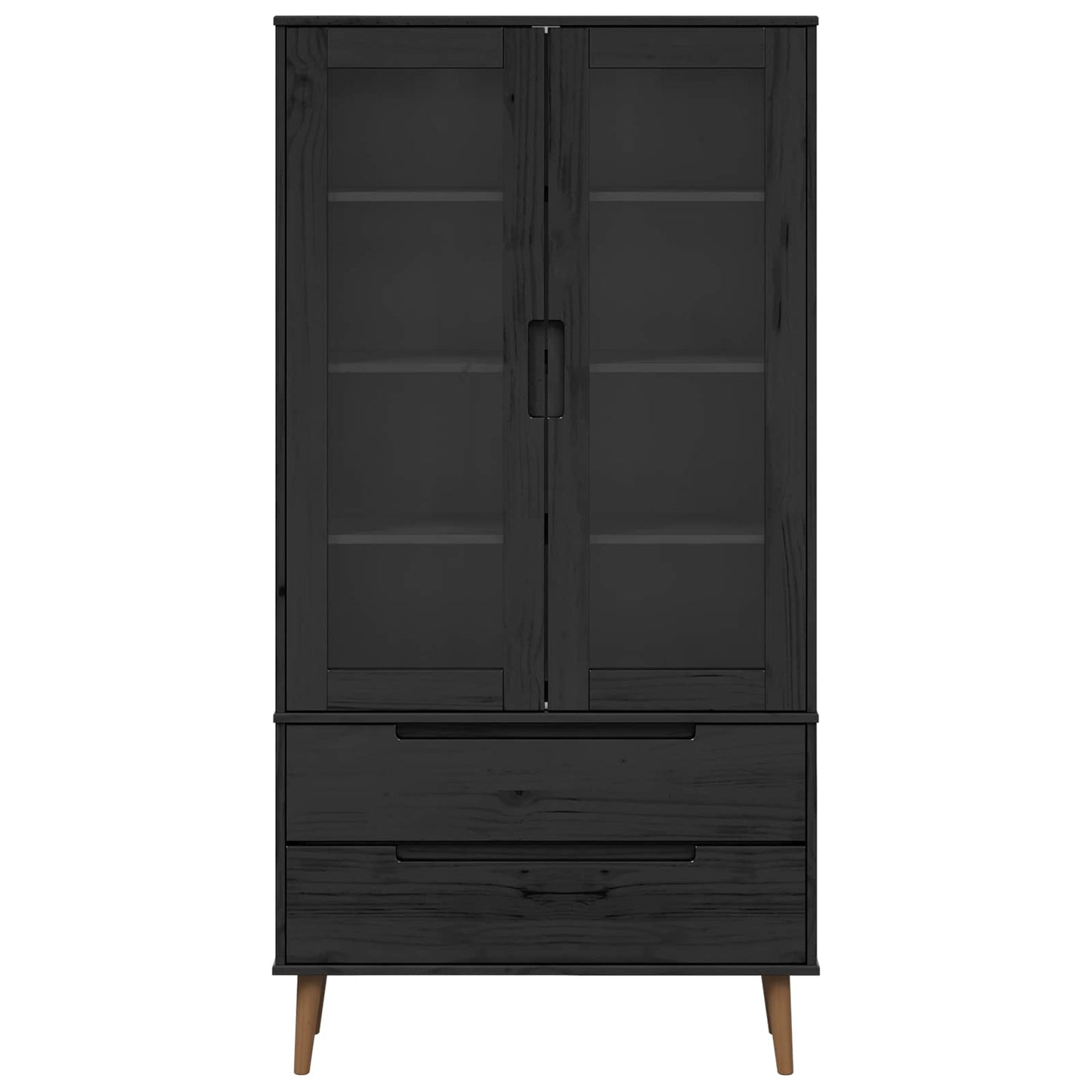 Glas Vitrine Skab MOLDE 90 x 35 x 175 cm Massivt fyrretræ Sort