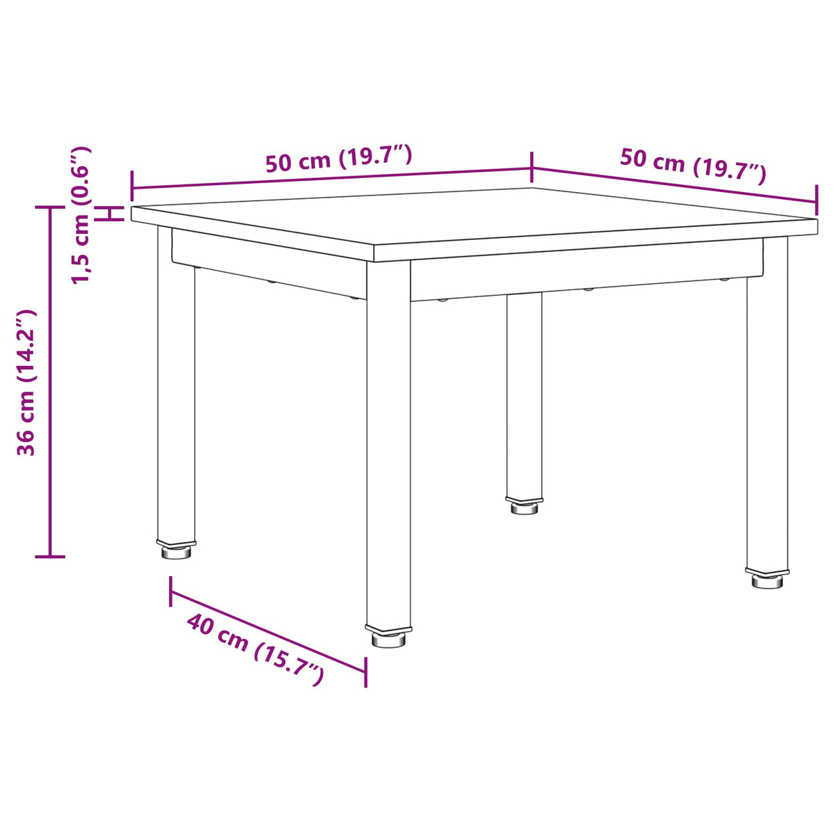 Sofabord Røget Eg 50 x 50 x 36 cm Konstrueret træ
