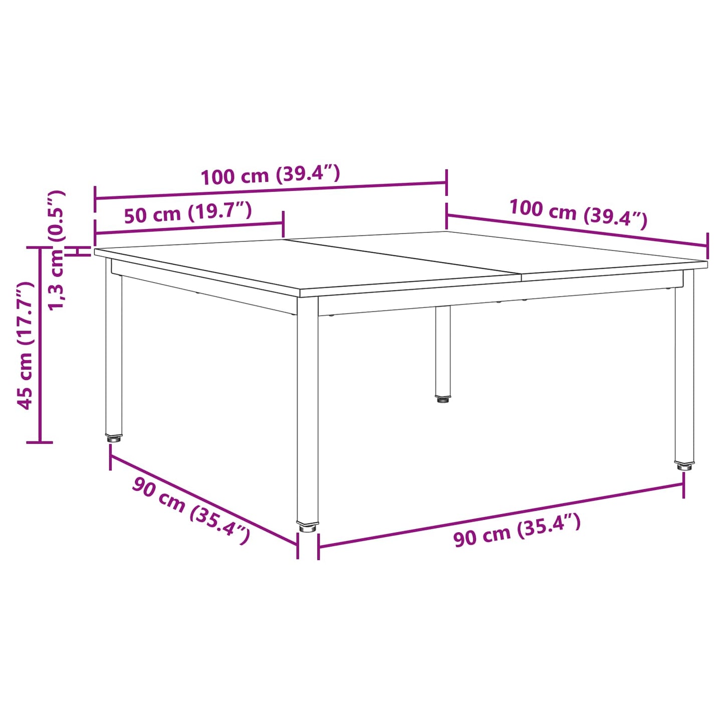 Sofabord Gammelt træ 100 x 100 x 45 cm Konstrueret træ