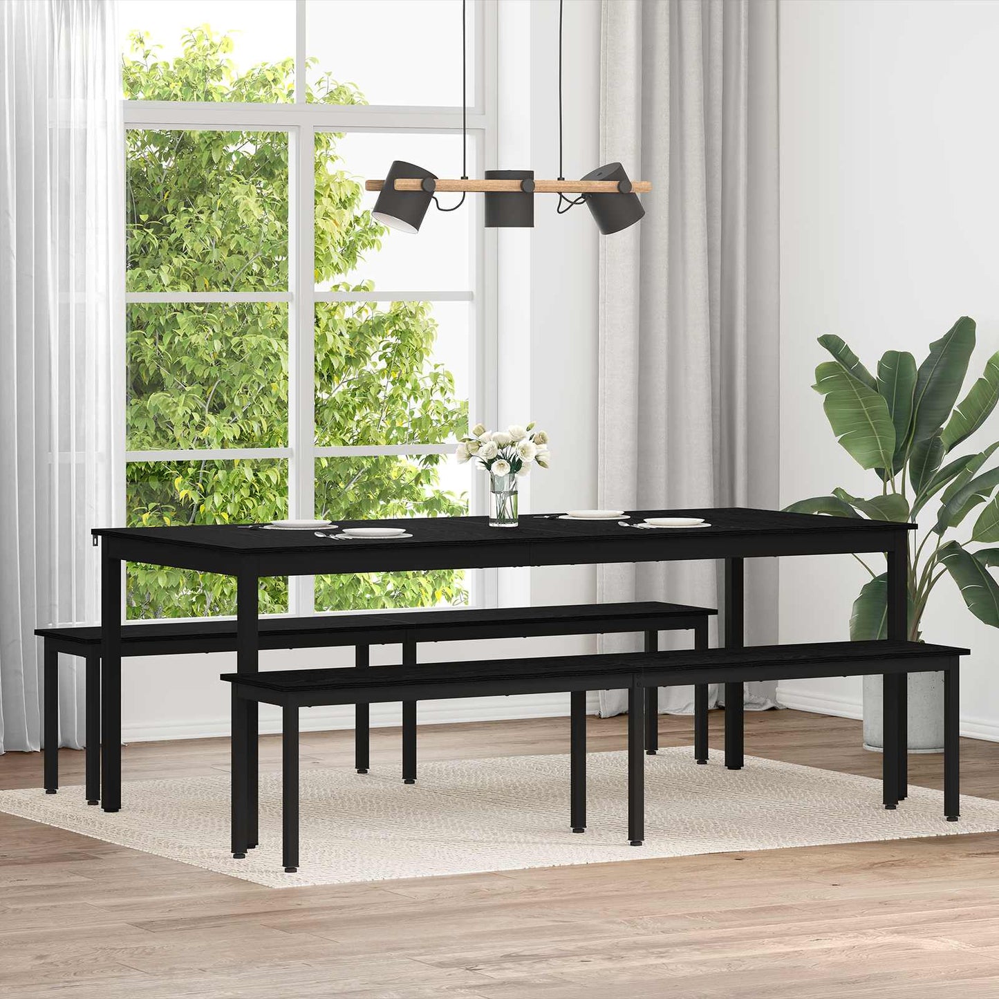 bænk Sort eg 200 x 35 x 45 cm Konstrueret træ