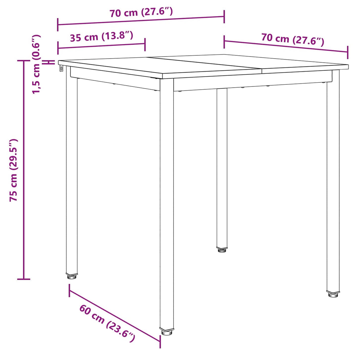 Spiseborde 70 x 70 x 75 cm Konstrueret træ Sort eg Firkantet