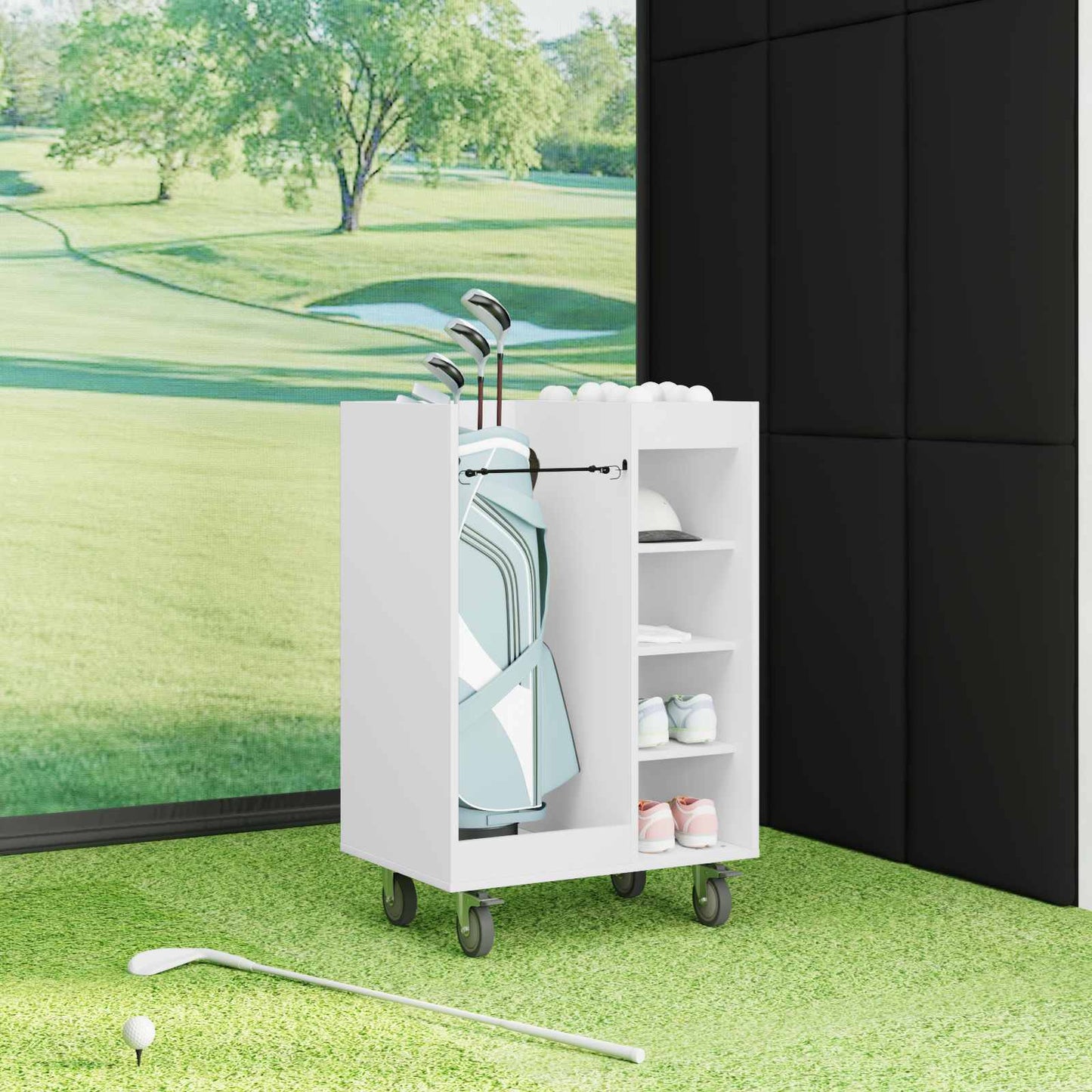 Golf Skab med hjul Ensfarvet Hvid 65 x 45 x 98 cm