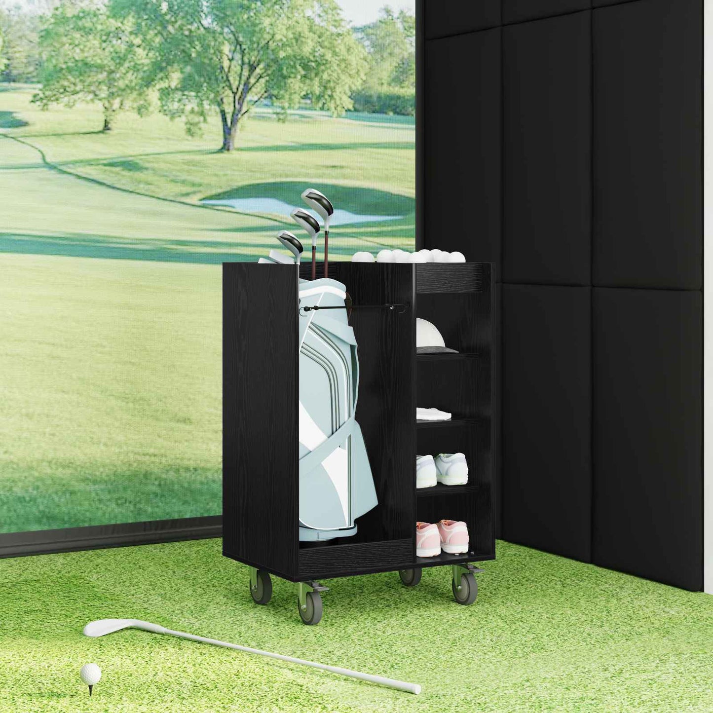 Golf Skab med hjul Ensfarvet Sort eg 65 x 45 x 98 cm