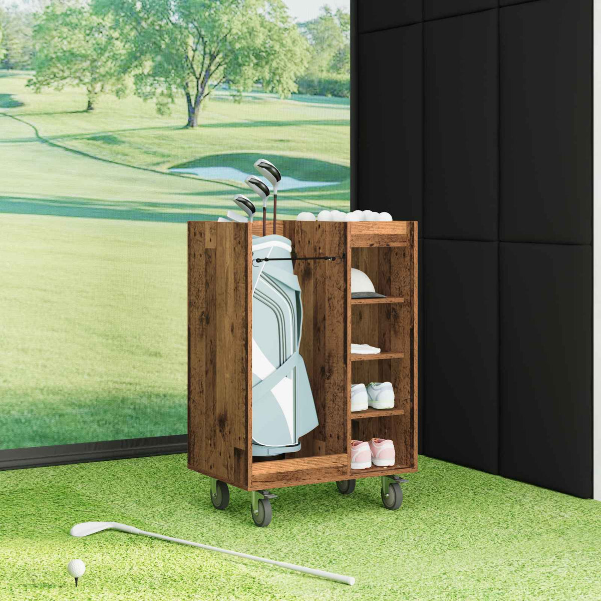 Golf Skab med hjul Ensfarvet Gammelt træ 65 x 45 x 98 cm