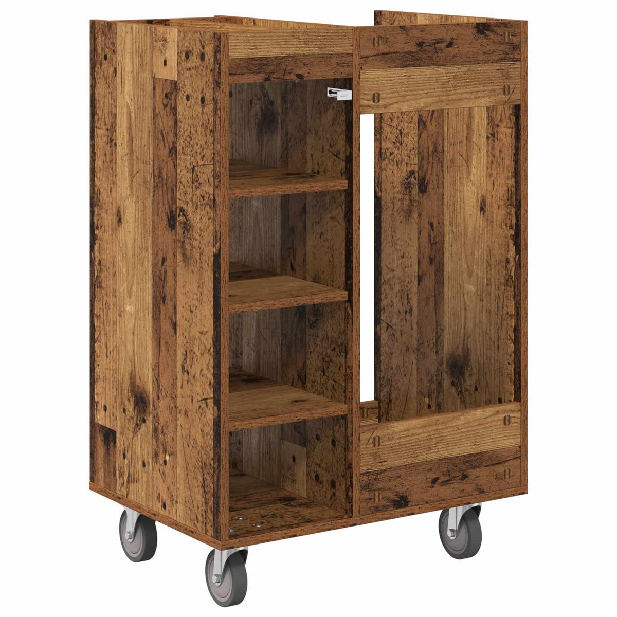 Golf Skab med hjul Ensfarvet Gammelt træ 65 x 45 x 98 cm