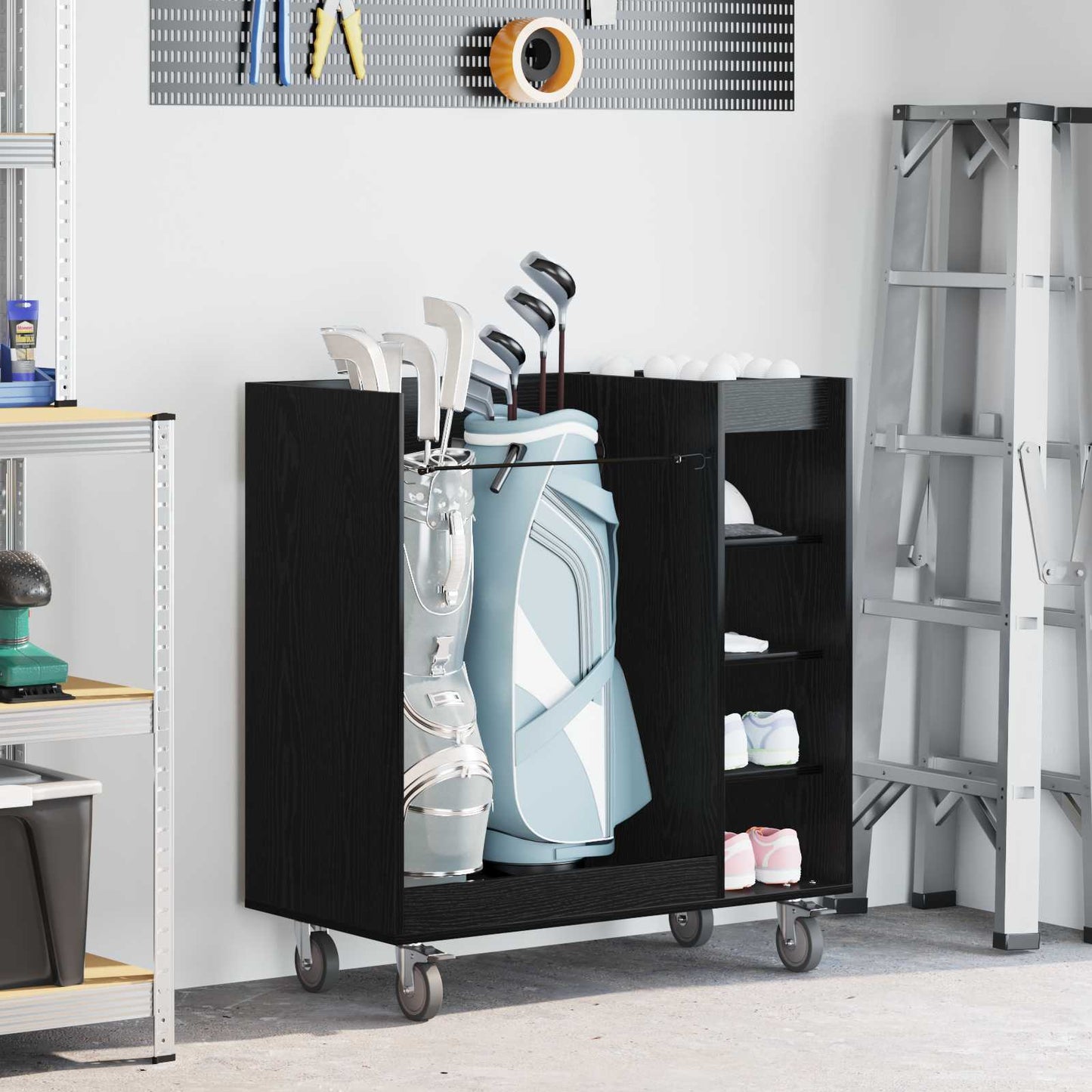 Golf Skab med hjul Ensfarvet Sort eg 90 x 45 x 98 cm