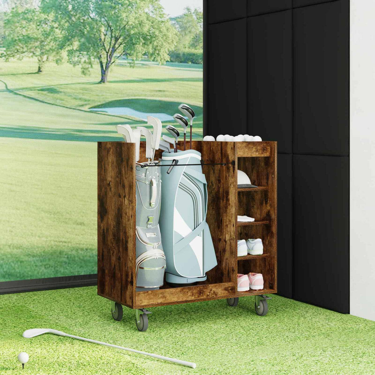 Golf Skab med hjul Ensfarvet Røget eg 90 x 45 x 98 cm