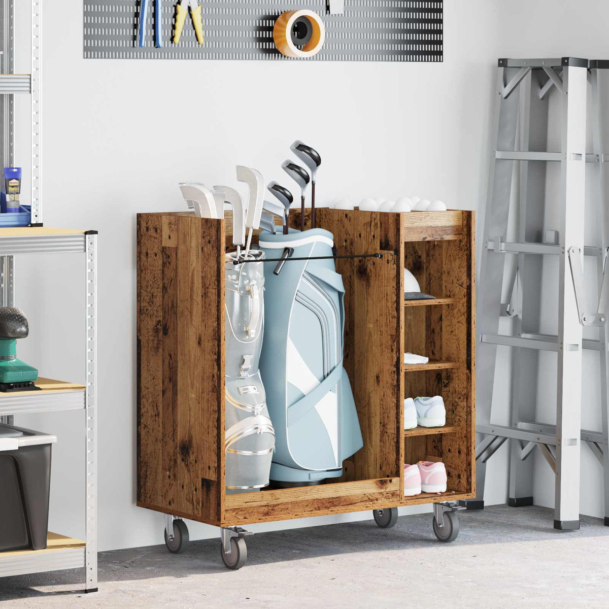 Golf Skab med hjul Ensfarvet Gammelt træ 90 x 45 x 98 cm