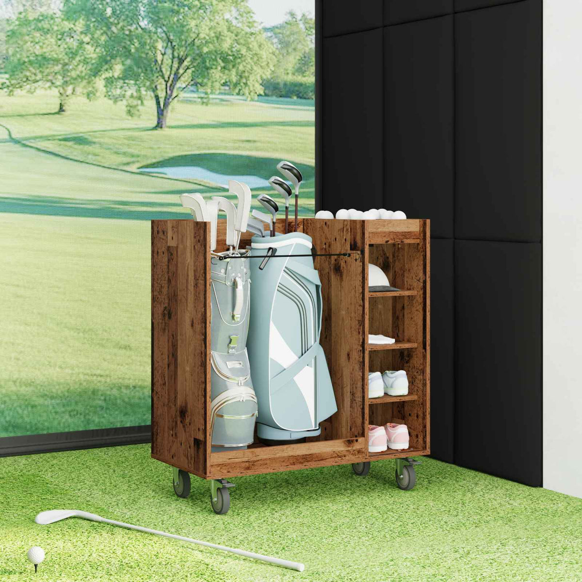 Golf Skab med hjul Ensfarvet Gammelt træ 90 x 45 x 98 cm