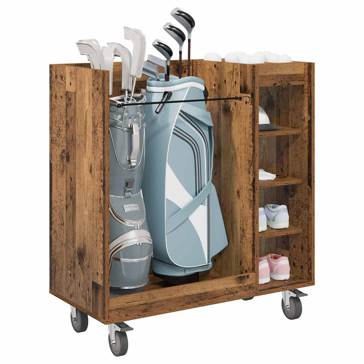 Golf Skab med hjul Ensfarvet Gammelt træ 90 x 45 x 98 cm
