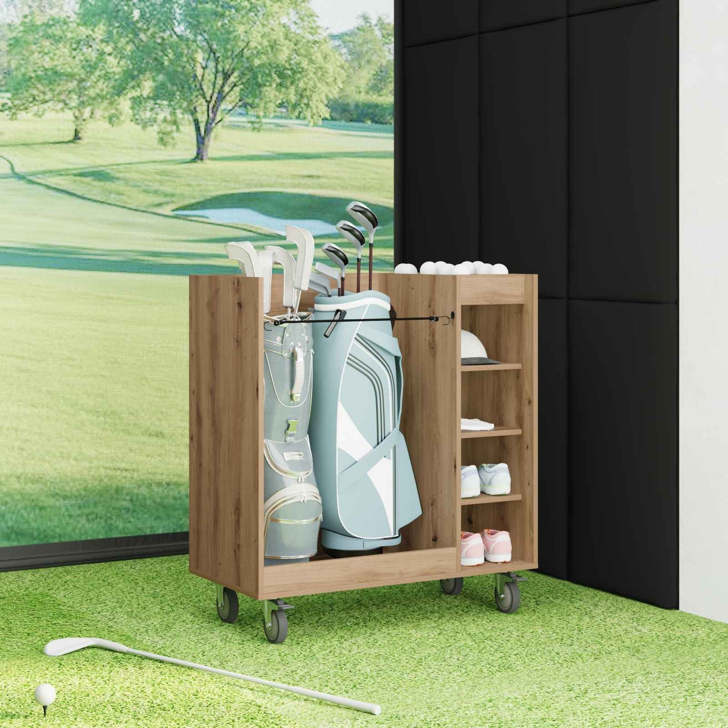 Golf Skab med hjul Ensfarvet Artisan Egetræ 90 x 45 x 98 cm