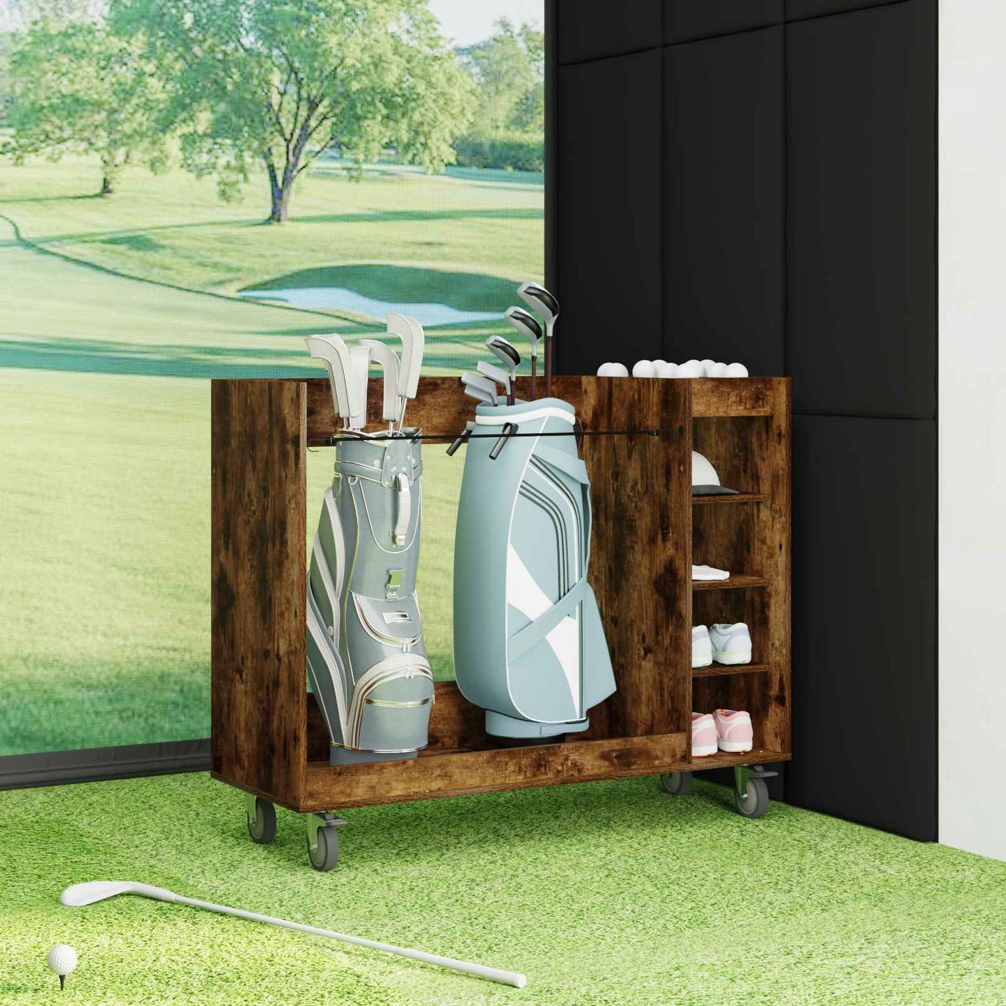 Golf Skab med hjul Ensfarvet Røget eg 120 x 45 x 98 cm