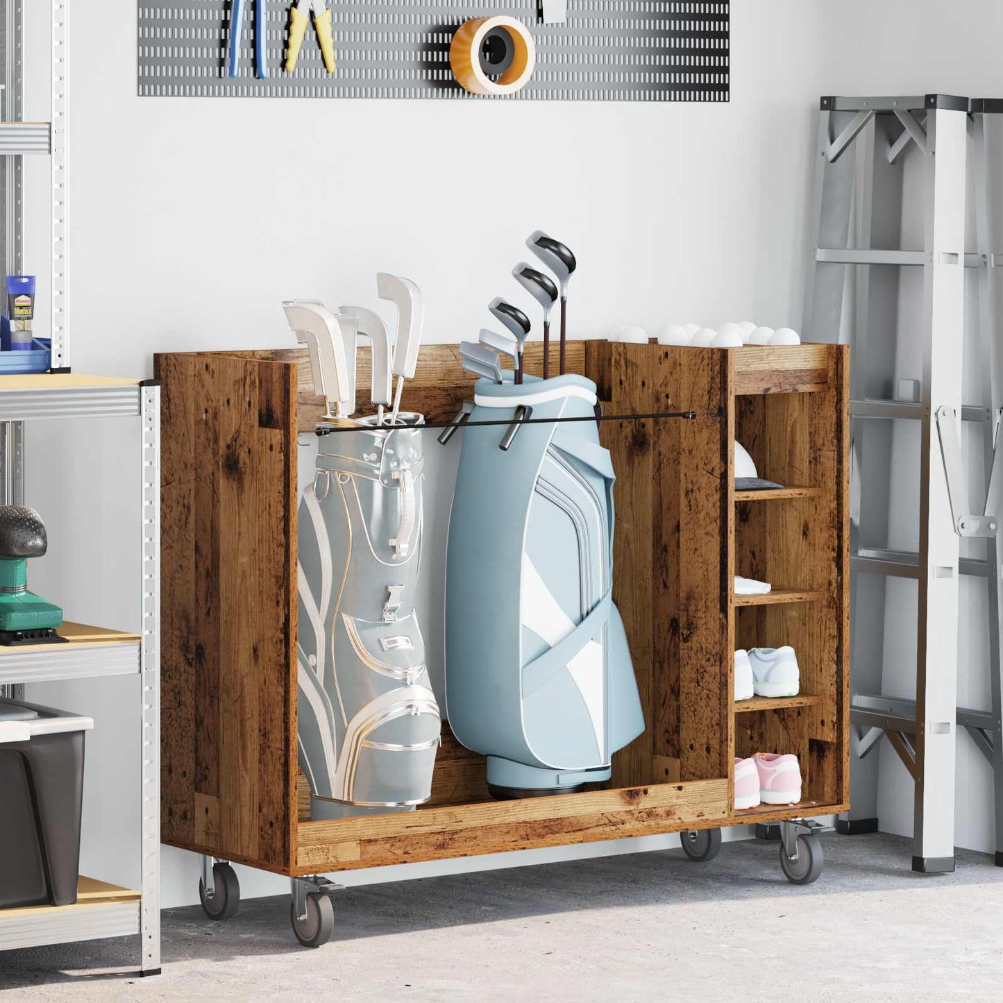 Golf Skab med hjul Ensfarvet Gammelt træ 120 x 45 x 98 cm