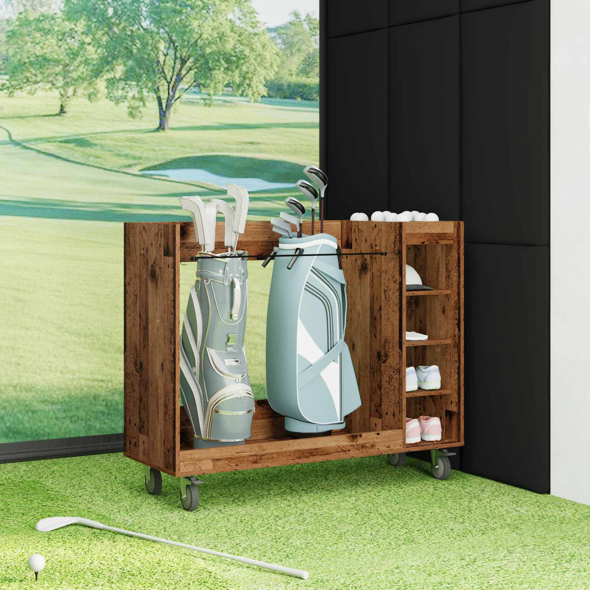 Golf Skab med hjul Ensfarvet Gammelt træ 120 x 45 x 98 cm