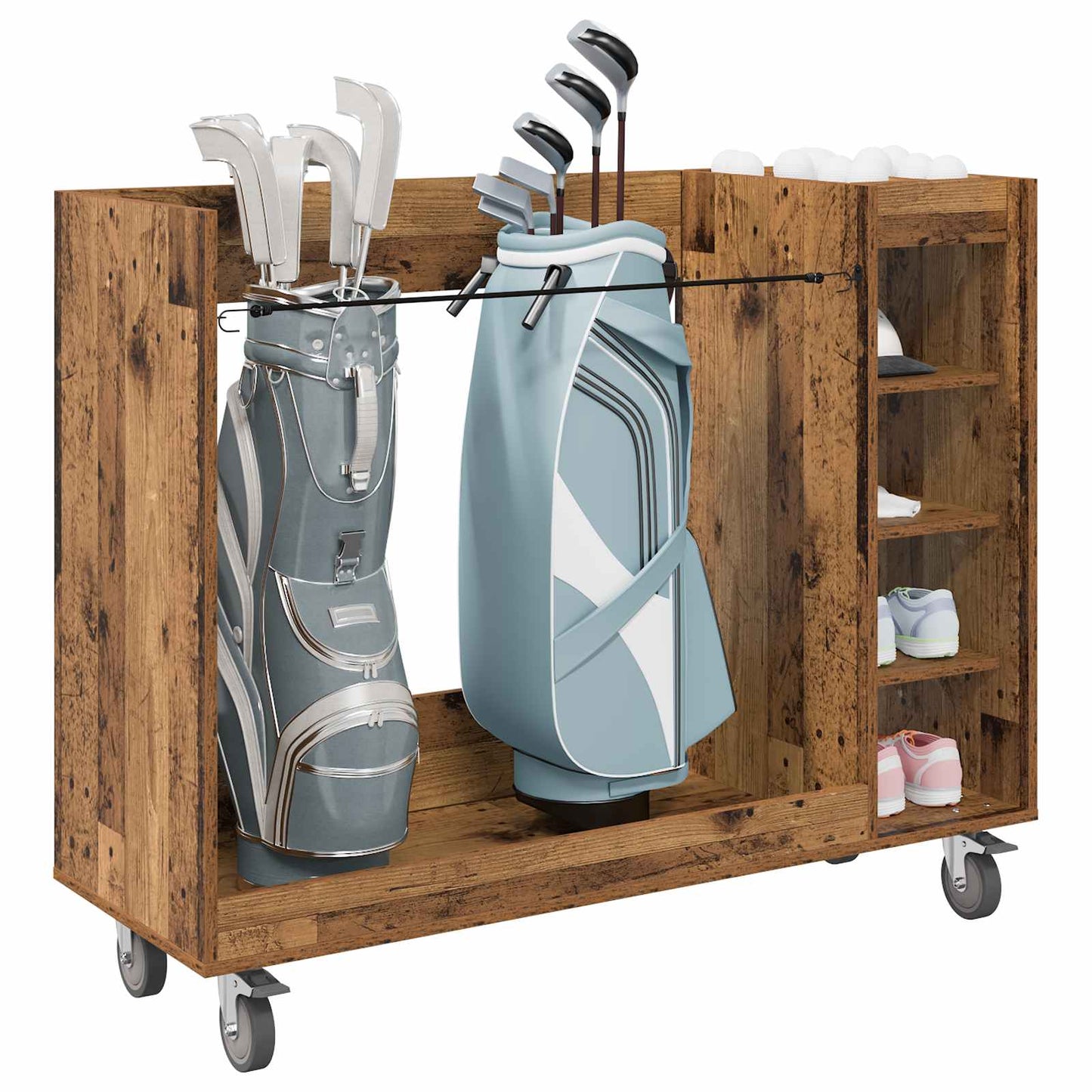 Golf Skab med hjul Ensfarvet Gammelt træ 120 x 45 x 98 cm
