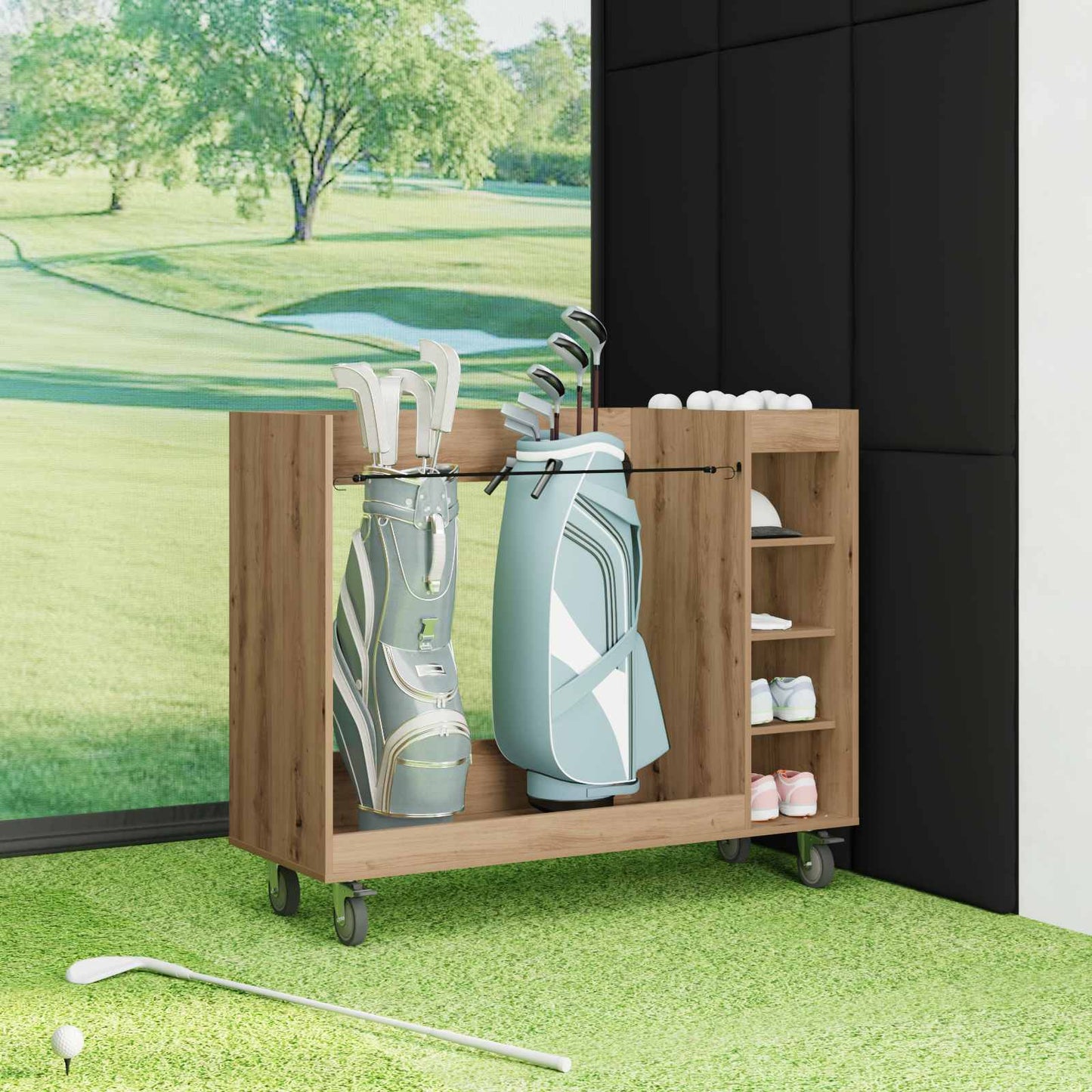 Golf Skab med hjul Ensfarvet Artisan Egetræ 120 x 45 x 98 cm