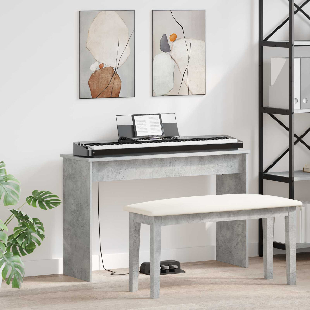 Keyboard Stand Beton Grå 100 x 32 x 64 cm Konstrueret træ