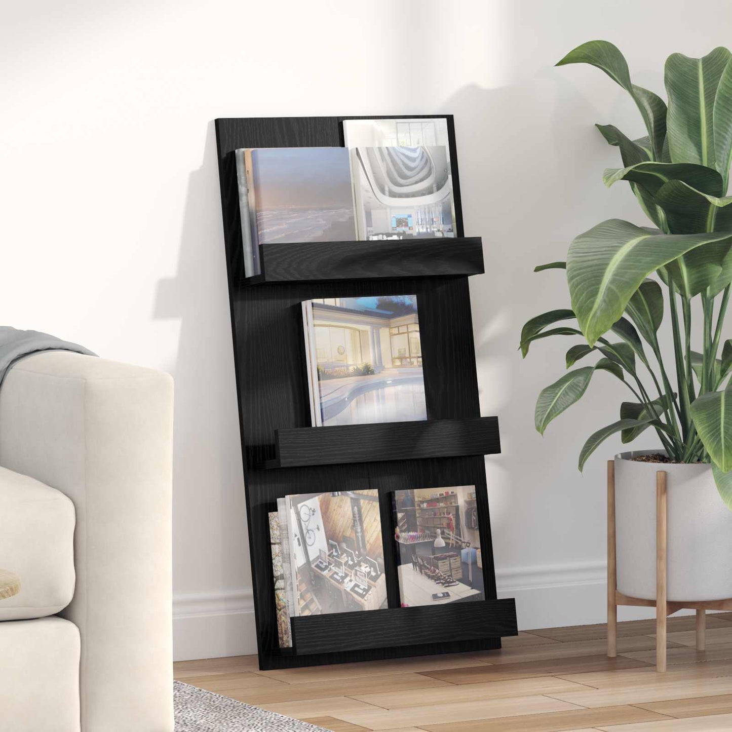Magasin Rack med hylde Sort eg 51 x 11 x 102 cm Konstrueret træ