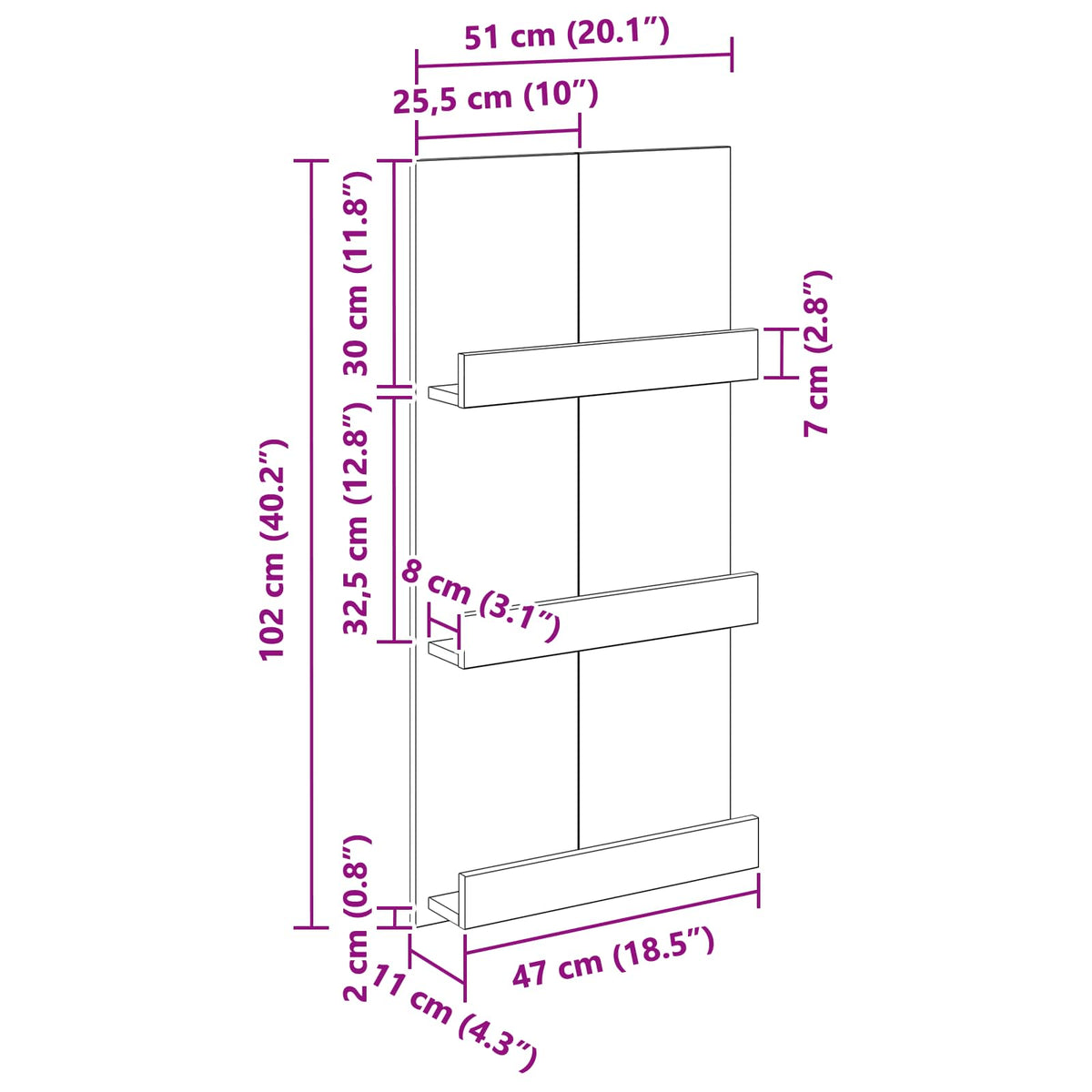 Magasin Rack Grå Sonoma 51 x 11 x 102 cm Konstrueret træ