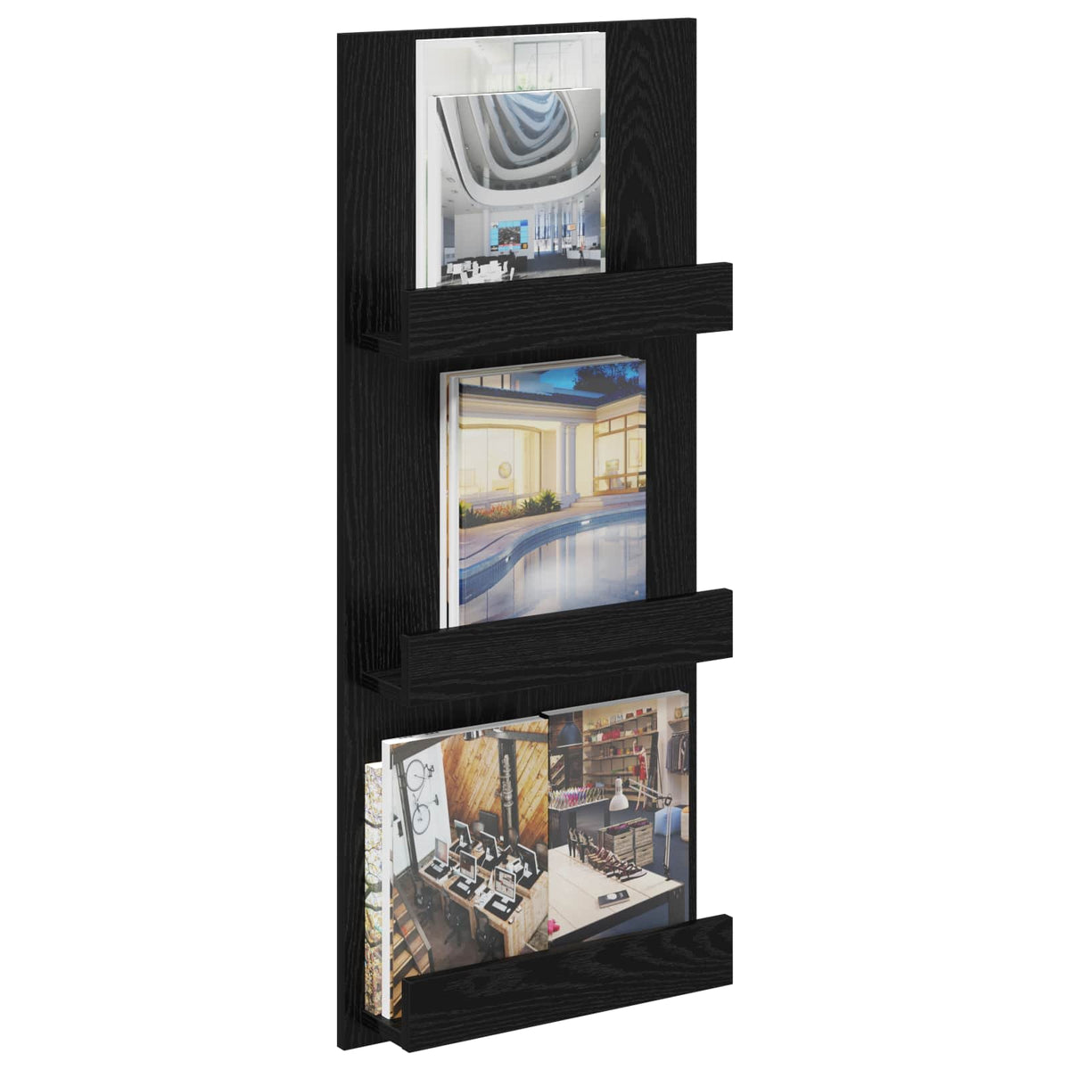 Magasin Rack med hylde Sort eg 43 x 11 x 102 cm Konstrueret træ