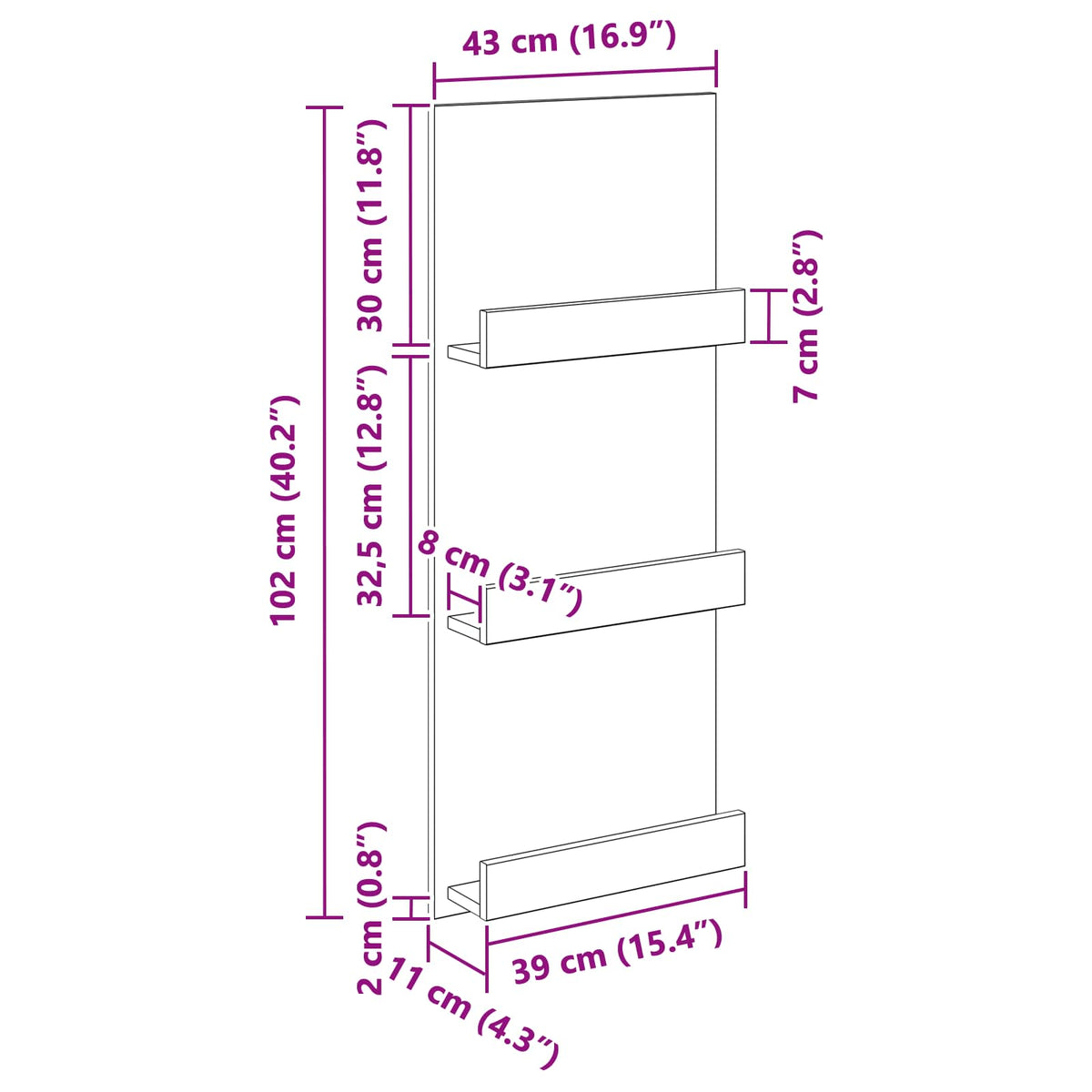 Magasin Rack med hylde Sort eg 43 x 11 x 102 cm Konstrueret træ