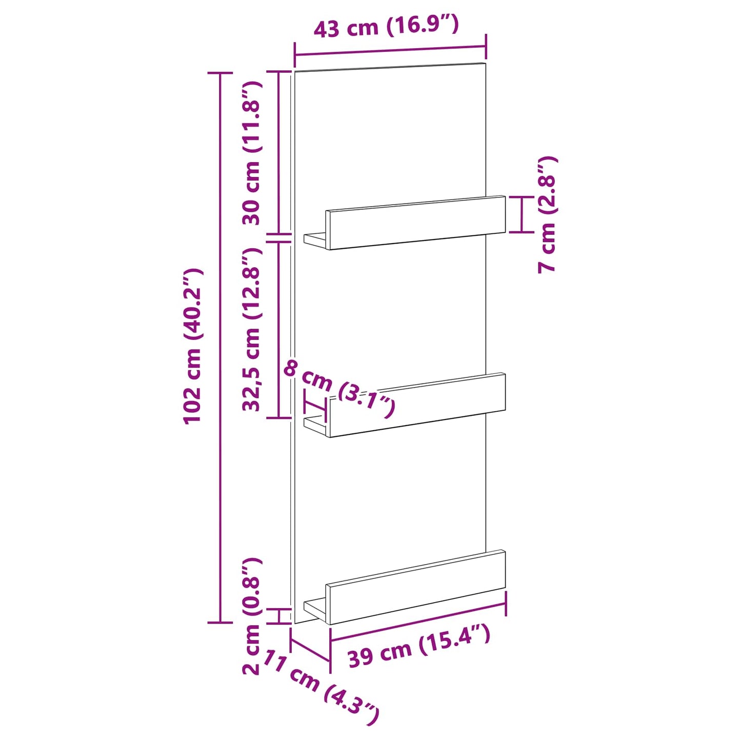 Magasin Rack Beton Grå 43 x 11 x 102 cm Konstrueret træ